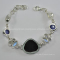 Blister Pearl Rainbow Moonstone Iolite Labradorite Gemstone &amp; 925 Sterling Silver Bracelet